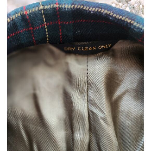 Vintage‎ Navy and Green Plaid Wool 2 Button Blazer Holiday Inspired - Picture 9 of 10